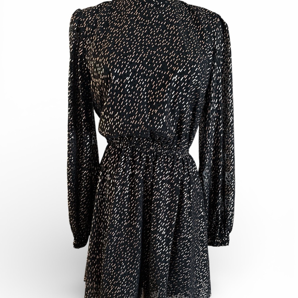 Le Rumi Black & Gold Long-Sleeve High-Neck Mini Dress - Picture 3 of 7